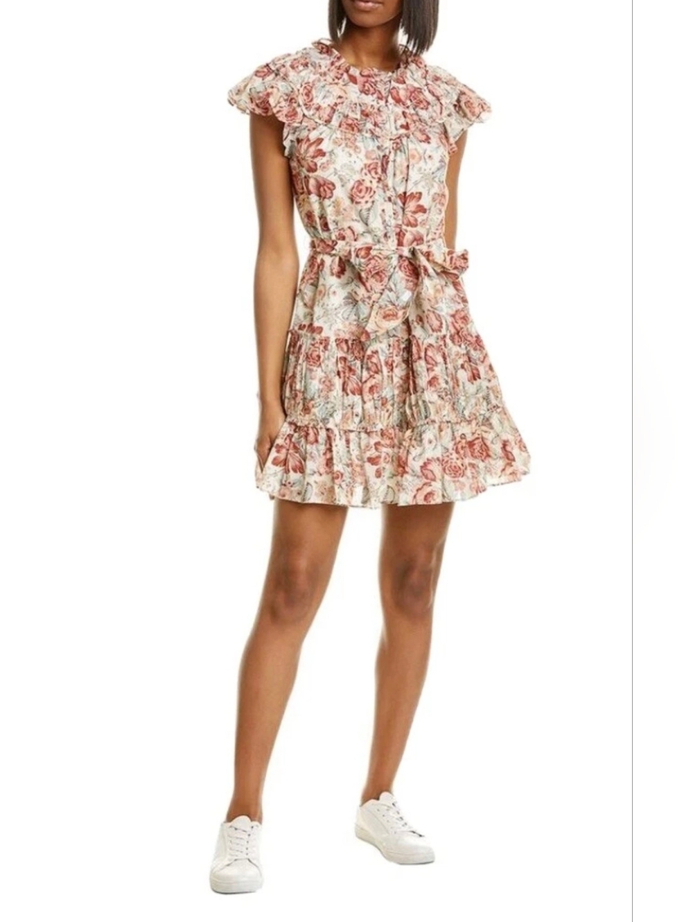 La Vie x Rebecca Taylor Womens Flower Cotton Shirt Dress Ruffle Sleeve Sz L Boho